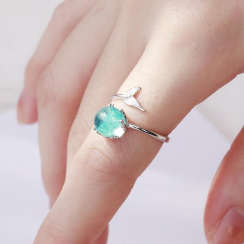 Anello aperto donna con cristallo blu a forma di sirena