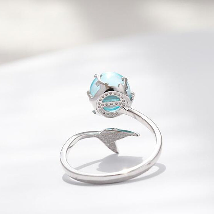 Anelli aperti a forma di sirena di cristallo blu moda donna
