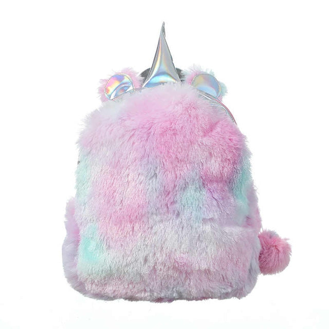 Borsa zaino unicorno da 2 pezzi per adolescente Borsa a tracolla da viaggio femminile in pelle di pelliccia colorata