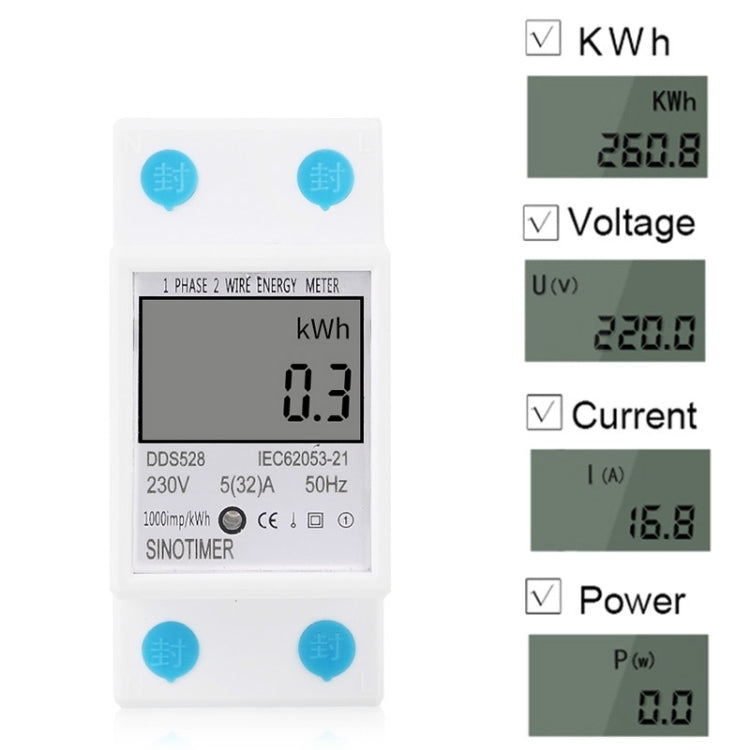 DDS528 5-32A 230V 50Hz Contatore di energia elettronico multifunzione per uso domestico su guida DIN monofase, 230V 50Hz