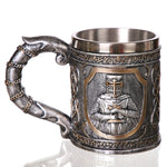 Boccale di birra da caffè con teschio vichingo 3D Boccale con teschio Birra Vino Bevanda Regalo Tazza decorativa da cavaliere in acciaio inossidabile per uomo, Goblet, Mug