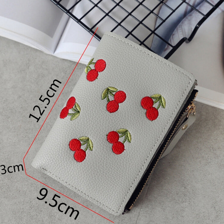 Porta carte portamonete con ricamo ciliegia in pelle PU