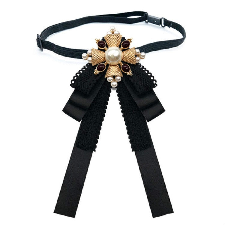 Accessori per costumi con papillon in pizzo con spilla in stoffa stile corte da donna, Pin Buckle Version, Tie Belts Version