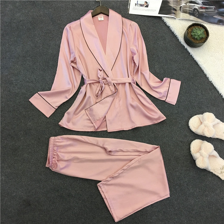 Pigiama accappatoio Pigiama in seta imitazione Risvolto Abbigliamento casual in seta per la casa, M, L, XL