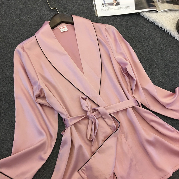 Pigiama accappatoio Pigiama in seta imitazione Risvolto Abbigliamento casual in seta per la casa, M, L, XL