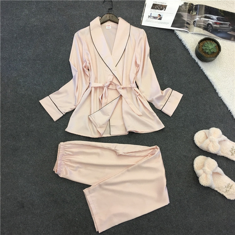 Pigiama accappatoio Pigiama in seta imitazione Risvolto Abbigliamento casual in seta per la casa, M, L, XL