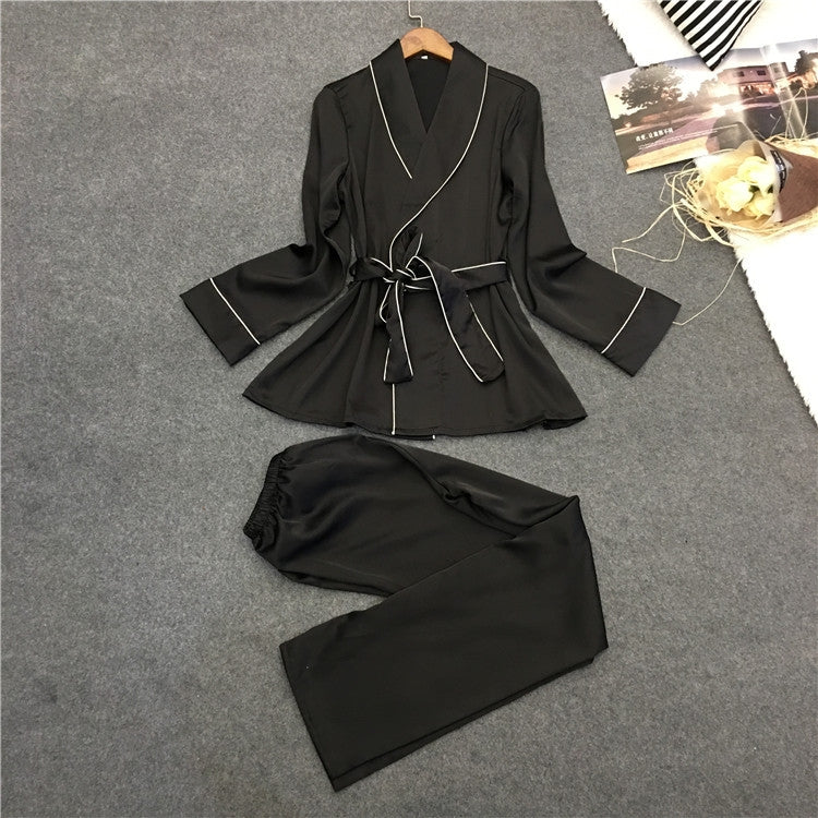 Pigiama accappatoio Pigiama in seta imitazione Risvolto Abbigliamento casual in seta per la casa, M, L, XL