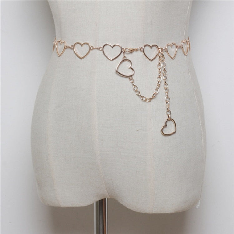 Cintura per camicia elegante con catena in vita in metallo a forma di cuore semplice e selvaggia