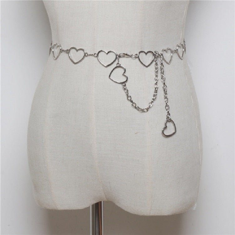 Cintura per camicia elegante con catena in vita in metallo a forma di cuore semplice e selvaggia