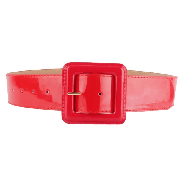 Cintura larga lucida da donna in pelle PU con fibbia quadrata, dimensioni: 1030 x 48 cm