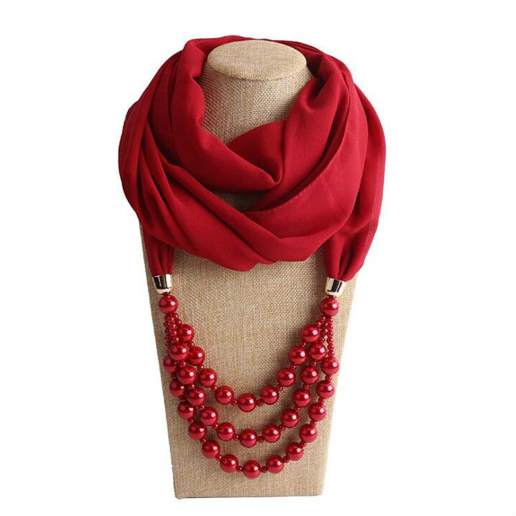 2 Sciarpe in stile nazionale con collana di perle finte