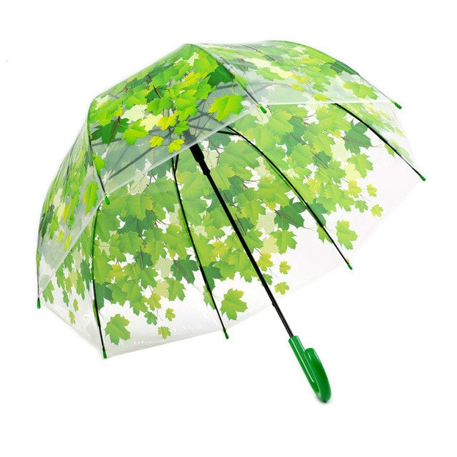 Ombrello storto ad asta dritta con foglia verde trasparente
