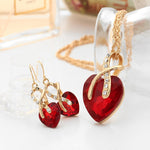 Set di 3 gioielli da donna con collana e orecchini in cristallo a forma di cuore con zirconi