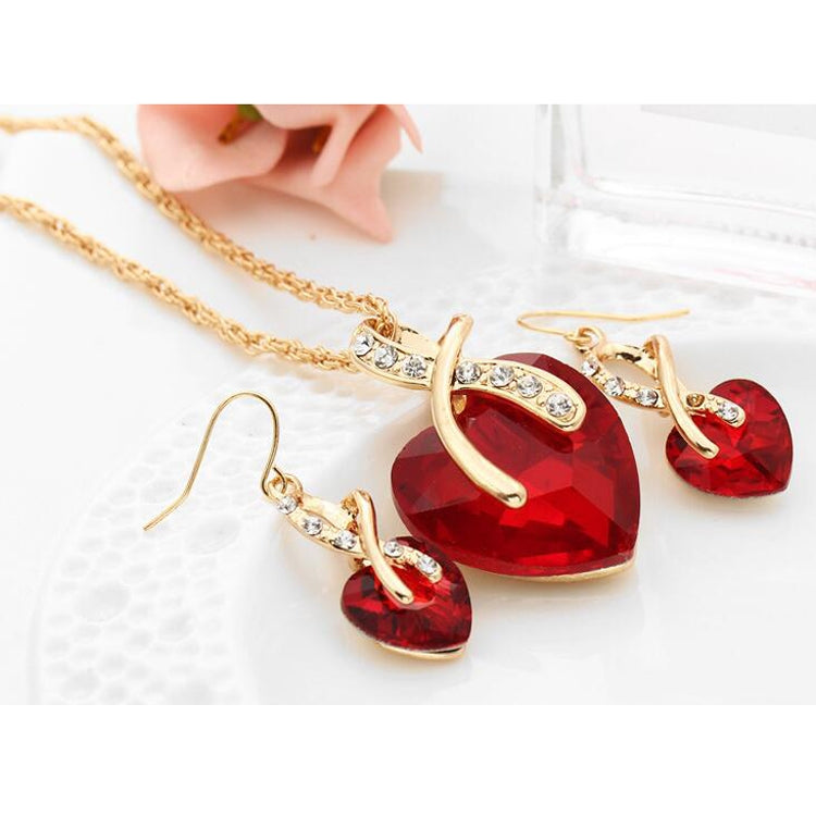 Set di 3 gioielli da donna con collana e orecchini in cristallo a forma di cuore con zirconi