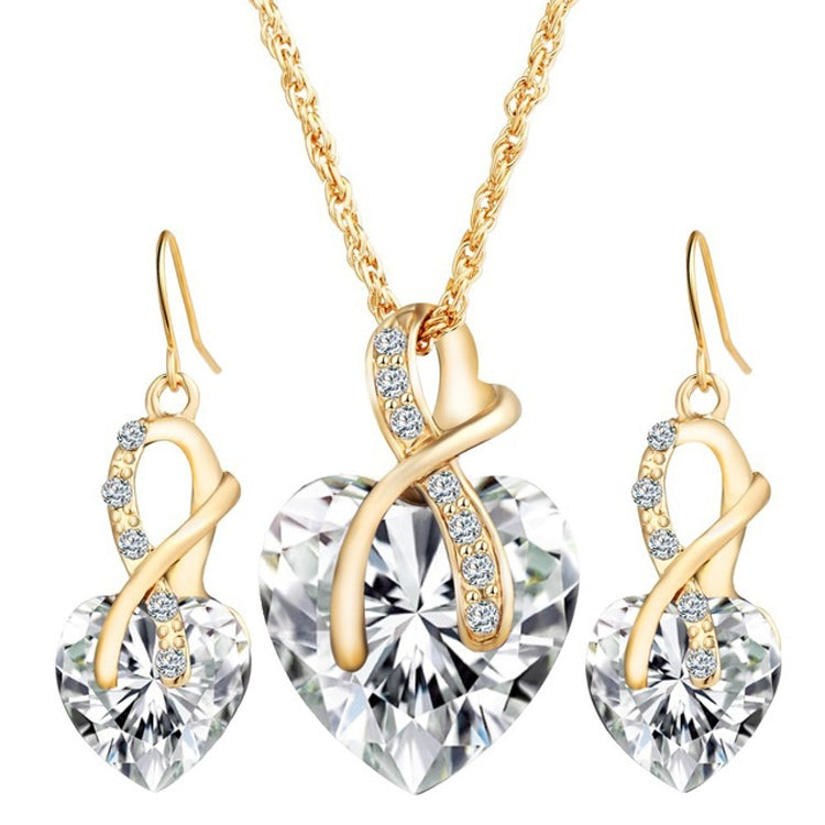 Set di 3 gioielli da donna con collana e orecchini in cristallo a forma di cuore con zirconi