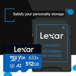 Lexar 633x 512 GB scheda di memoria flash ad alta velocità fotocamera sportiva telefono cellulare TF scheda di memoria registratore di guida per auto, 512GB