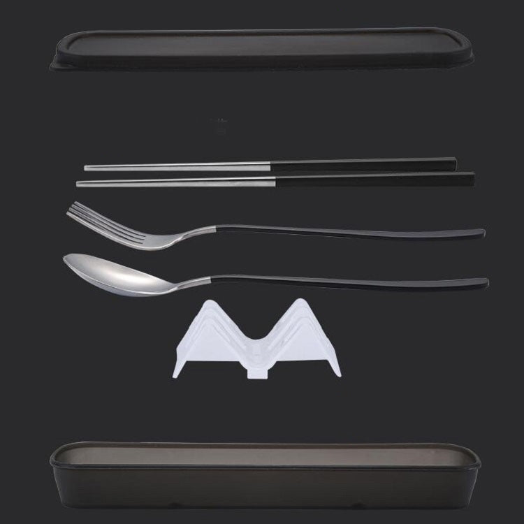 4 pezzi/set stoviglie portatili in acciaio inossidabile set creativo bacchette cucchiaio forchetta regalo, Steel, Black, Pink, Red, Blue