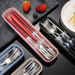 4 pezzi/set stoviglie portatili in acciaio inossidabile set creativo bacchette cucchiaio forchetta regalo, Steel, Black, Pink, Red, Blue