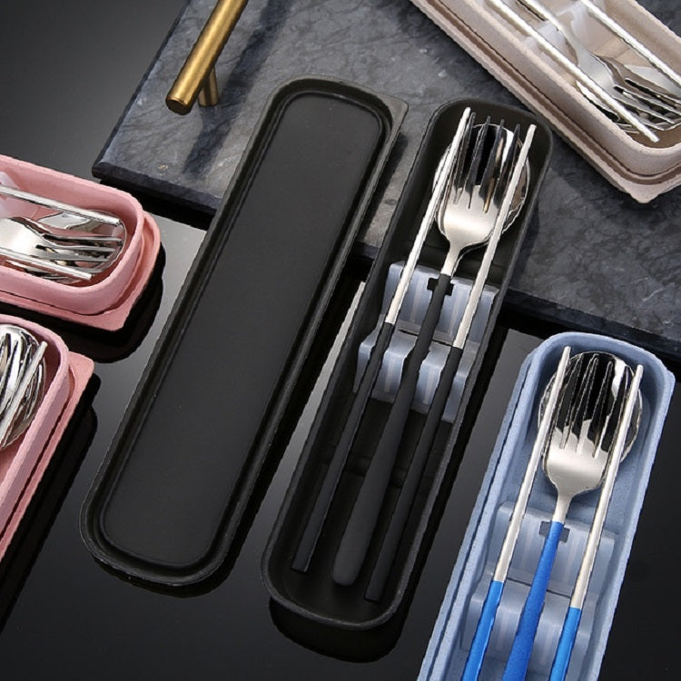 4 pezzi/set stoviglie portatili in acciaio inossidabile set creativo bacchette cucchiaio forchetta regalo, Steel, Black, Pink, Red, Blue
