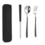 4 pezzi/set stoviglie portatili in acciaio inossidabile set creativo bacchette cucchiaio forchetta regalo, Steel, Black, Pink, Red, Blue