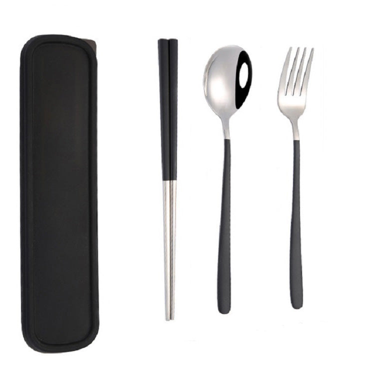 4 pezzi/set stoviglie portatili in acciaio inossidabile set creativo bacchette cucchiaio forchetta regalo, Steel, Black, Pink, Red, Blue