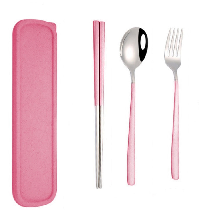 4 pezzi/set stoviglie portatili in acciaio inossidabile set creativo bacchette cucchiaio forchetta regalo, Steel, Black, Pink, Red, Blue