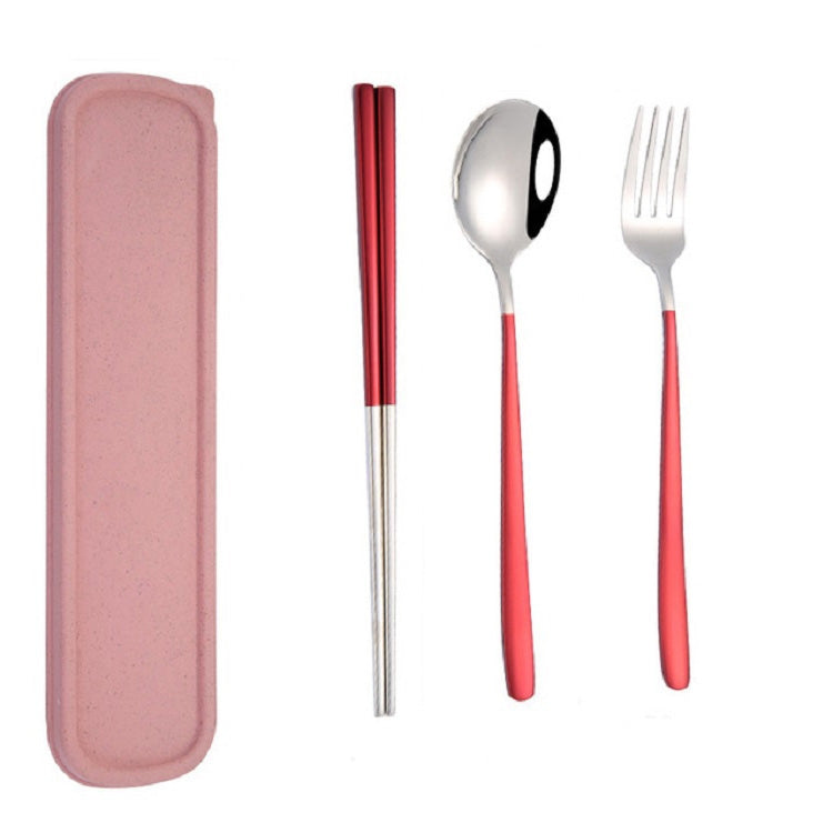 4 pezzi/set stoviglie portatili in acciaio inossidabile set creativo bacchette cucchiaio forchetta regalo, Steel, Black, Pink, Red, Blue