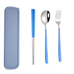 4 pezzi/set stoviglie portatili in acciaio inossidabile set creativo bacchette cucchiaio forchetta regalo, Steel, Black, Pink, Red, Blue