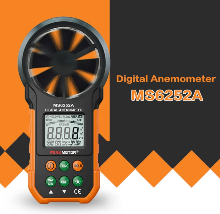 PEAKMETER Strumento di misurazione del volume dell'aria della velocità del vento con display digitale ad alta precisione, MS6252A Wind Speed, Air Volume, MS6252B Temperature, Humidity, USB