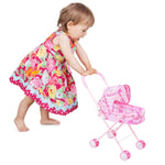 Giocattoli per casa delle bambole per bambini Passeggino in ferro con baldacchino piegato, Iron Stroller