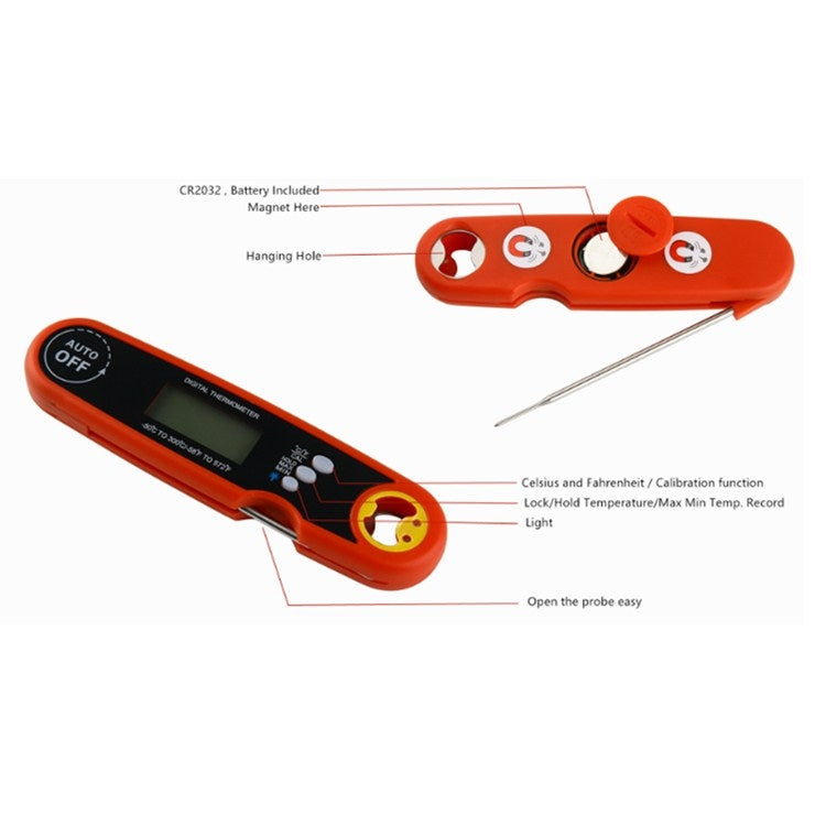 Termometro per alimenti impermeabile con sonda pieghevole Barbecue da cucina Misurazione rapida della temperatura Termometro elettronico con display digitale