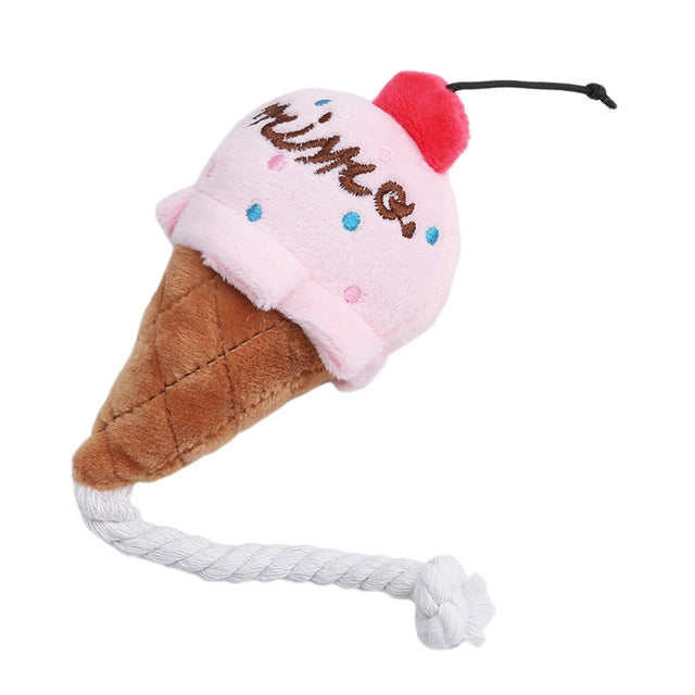 2 giocattoli per cani in peluche, con squittio, per gatti, da masticare, per giocare con il gelato