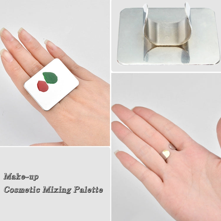 10 PCS Salon Manicure Finger Ring Tavolozza dei colori Make Up Cream Fondotinta Tavolozza di miscelazione Strumento per il trucco cosmetico Piastra in acciaio inossidabile, Small Square