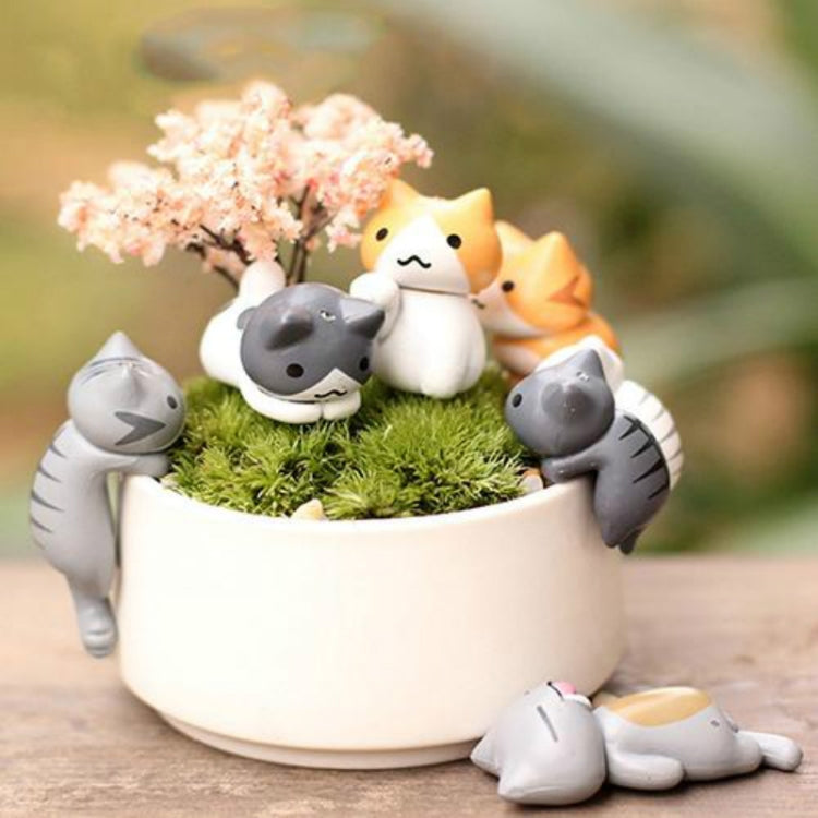 Set 2 decorazioni micro paesaggio con gatti in PVC