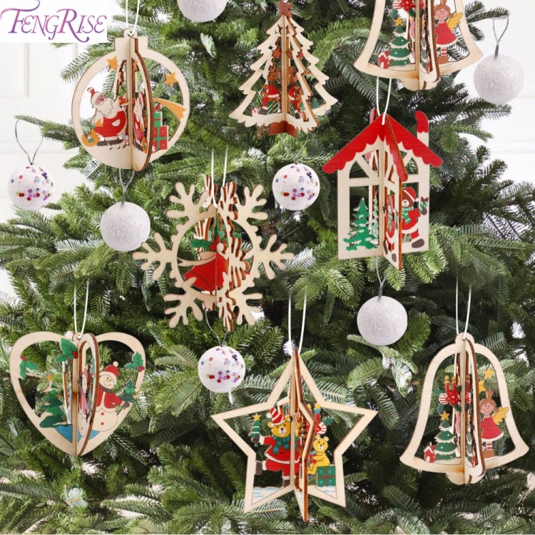 Ciondolo in legno di Natale 3D Ornamento per albero di Natale Decorazione fai da te per albero di Natale di Babbo Natale