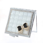 Mini specchio cosmetico pieghevole con diamante fatto a mano, specchio portatile, fiocco con gemma a doppio lato