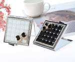 Mini specchio cosmetico pieghevole con diamante fatto a mano, specchio portatile, fiocco con gemma a doppio lato