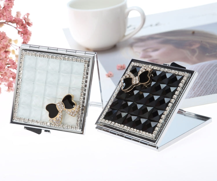 Mini specchio cosmetico pieghevole con diamante fatto a mano, specchio portatile, fiocco con gemma a doppio lato