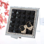 Mini specchio cosmetico pieghevole con diamante fatto a mano, specchio portatile, fiocco con gemma a doppio lato