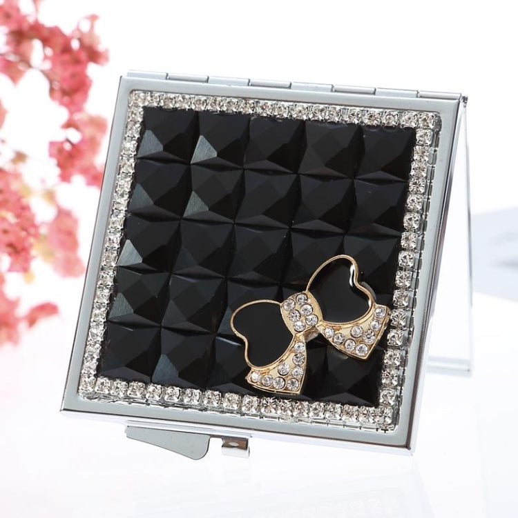 Mini specchio cosmetico pieghevole con diamante fatto a mano, specchio portatile, fiocco con gemma a doppio lato