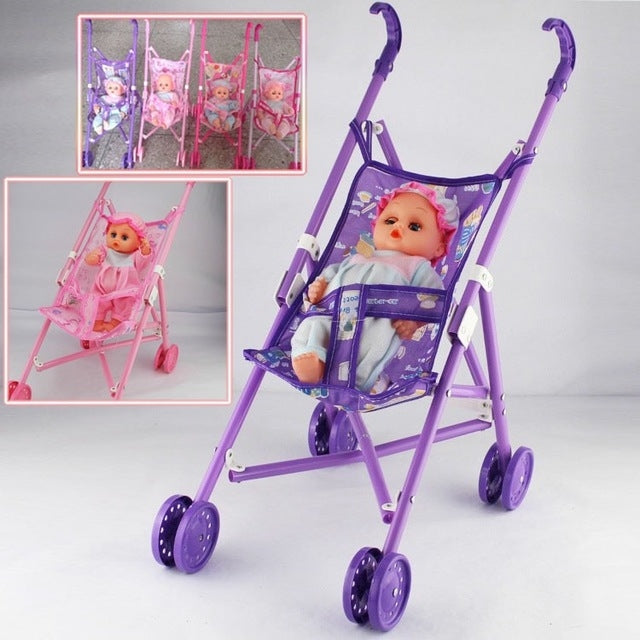 Set di passeggini per bambini in plastica per mini casa delle bambole, giocattoli educativi per bambini, consegna a colori casuali, Baby Stroller Set