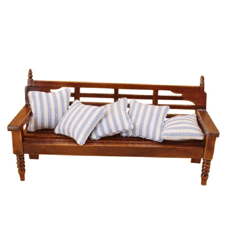 Mini panca in legno con cuscini per casa delle bambole