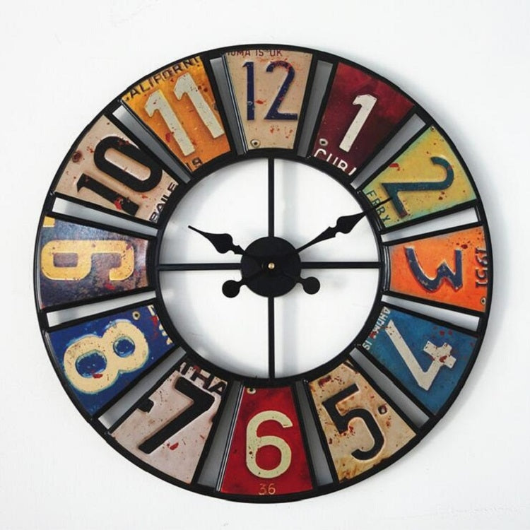 Orologio da parete digitale rotondo retrò Orologio decorativo in ferro battuto con targa creativa, Round Retro Wall Clock