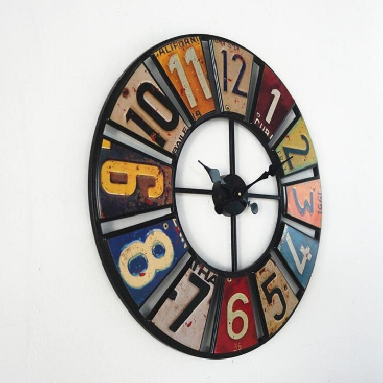 Orologio da parete digitale rotondo retrò Orologio decorativo in ferro battuto con targa creativa, Round Retro Wall Clock