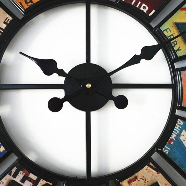 Orologio da parete digitale rotondo retrò Orologio decorativo in ferro battuto con targa creativa, Round Retro Wall Clock