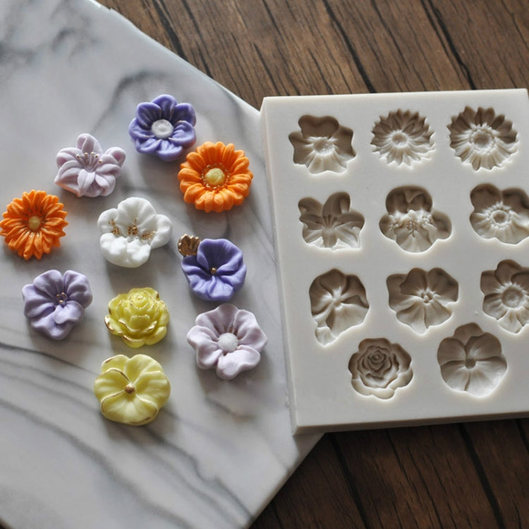 2 pezzi stampo in silicone per torta fondente stampo per cioccolato fai da te tromba fiore fiore sole decorazione di cottura, Sun Flower Shape(Pink), Sun Flower Shape(Gray)