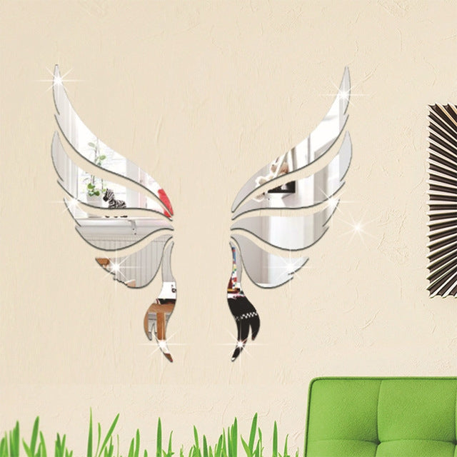 Adesivi murali decorativi tridimensionali in cristallo Specchio decorativo per camera da letto con ali d'angelo