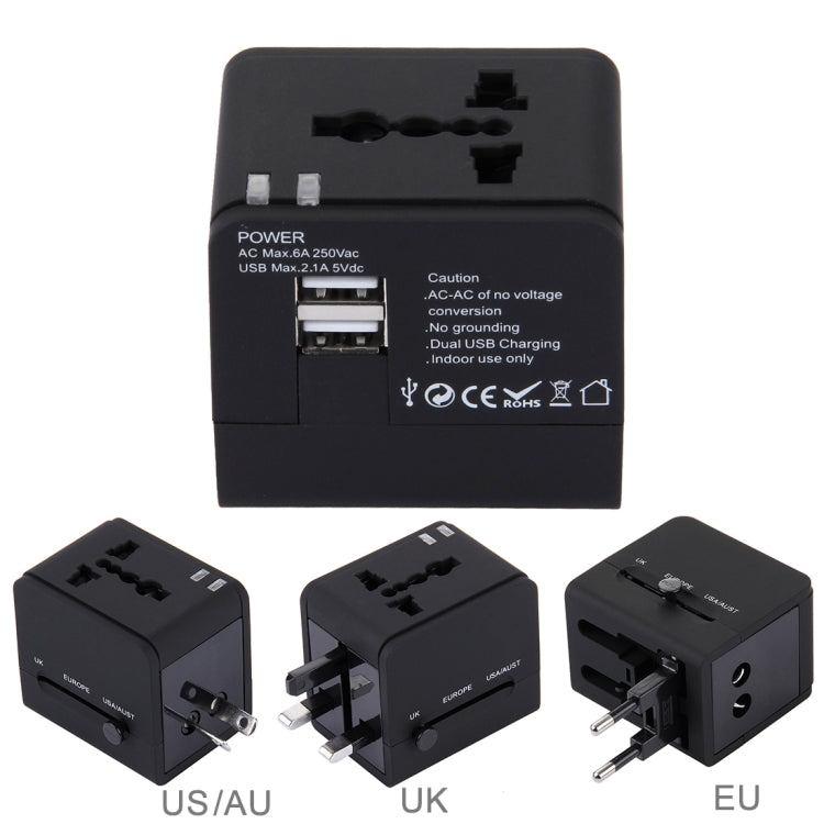 Adattatore per caricabatterie con doppia presa di alimentazione USB 5V 2.1A, spina UK / EU / US / AU, 5V 2.1A