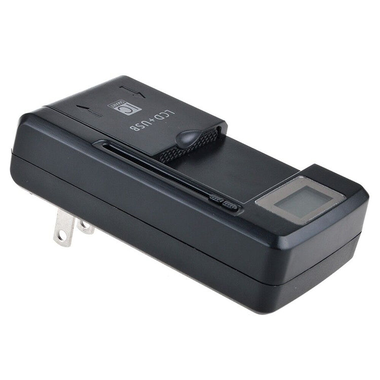 Caricabatteria universale per cellulare con uscita USB e display LCD, spina americana, 800mA/1300mA