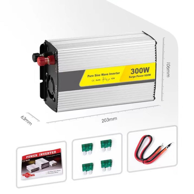 SUVPR DY-LG300S 300W da CC a CA 220V 50Hz Inverter di alimentazione per auto a onda sinusoidale pura con presa di alimentazione universale, 300W DC 12V, 300W DC 24V